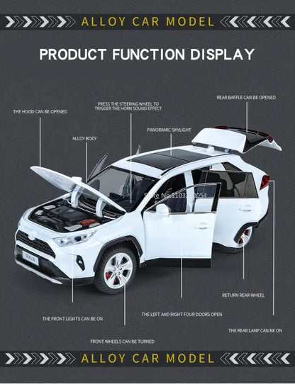 Toyota RAV4 1:24 Metalowy Model Samochodu dla Dzieci z Efektami Dźwiękowymi i Świetlnymi
