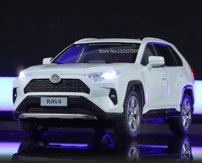 Toyota RAV4 1:24 Metalowy Model Samochodu dla Dzieci z Efektami Dźwiękowymi i Świetlnymi