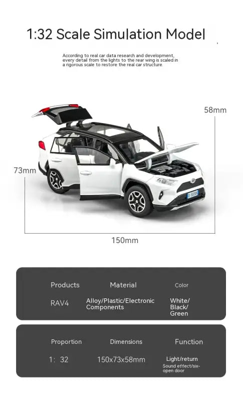 RAV4 1:32 Metalowy Model Samochodu z Dźwiękiem i Światłem