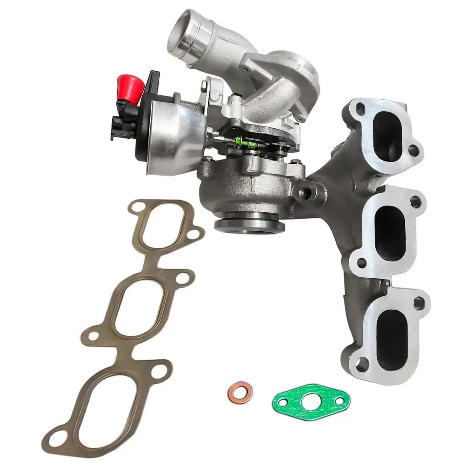 Srebrna turbosprężarka ap01 z czerwoną i czarną zaworem do seat ibiza 55kw 75ps 1.4 tdi z uszczelkami