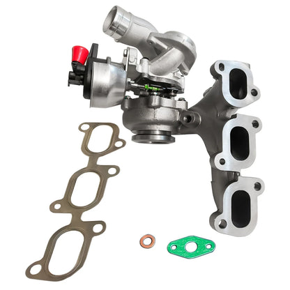 Srebrna turbosprężarka ap01 z czerwoną i czarną zaworem do seat ibiza 55kw 75ps 1.4 tdi z uszczelkami