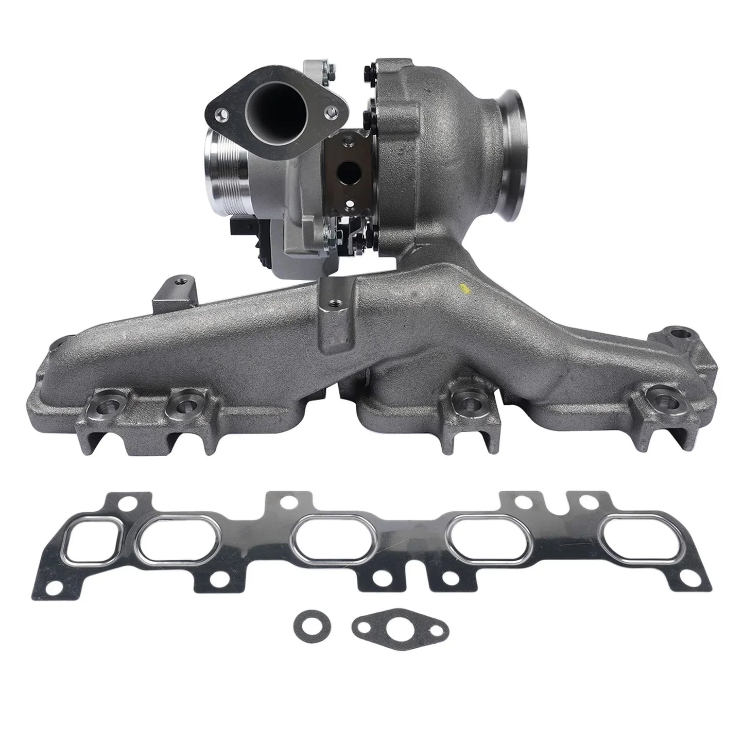 Gray metallic ap01 turbocharger with integrated exhaust manifold and gaskets for fiat doblo van-based mpv