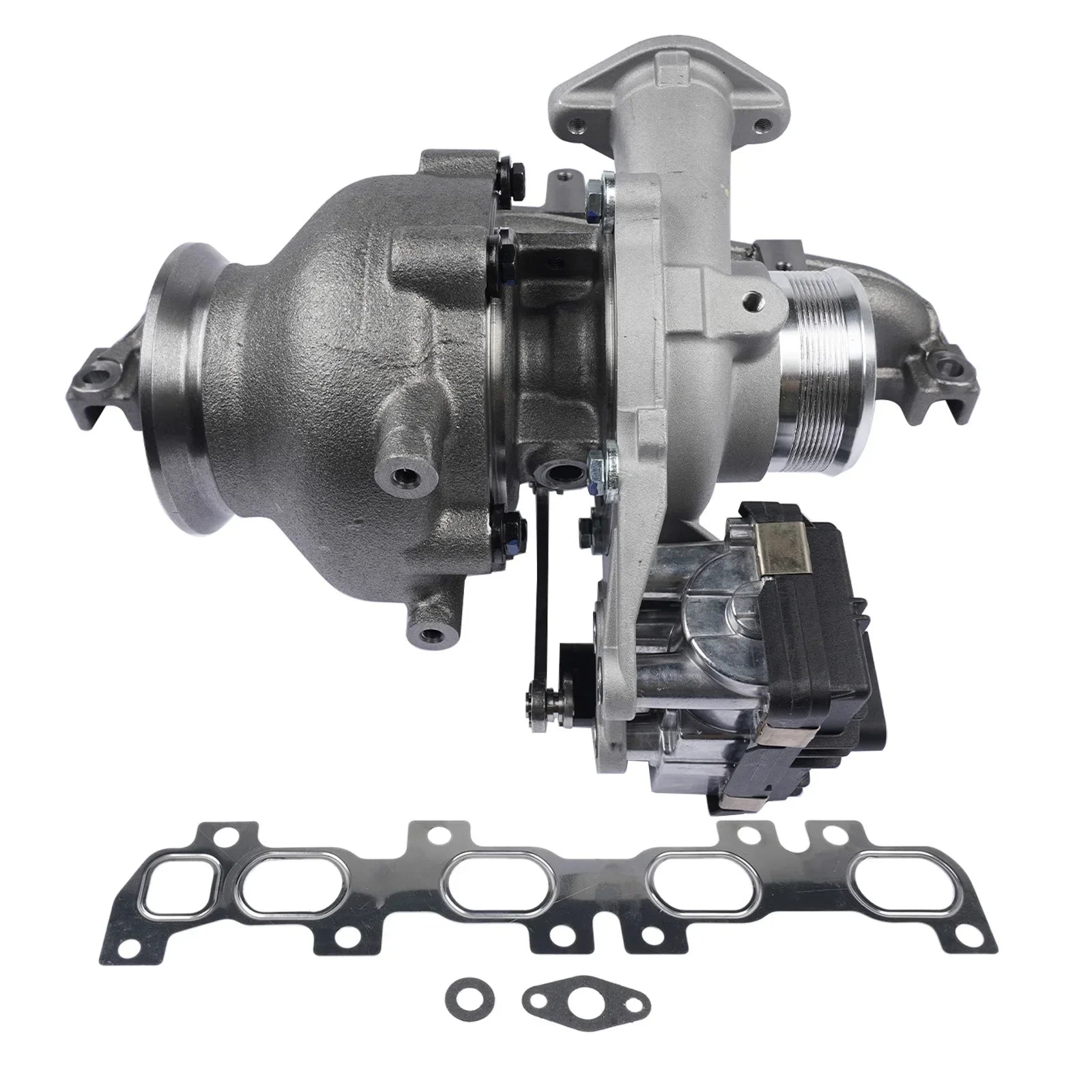 Szary metaliczny turboładowacz ap01 z czarną jednostką sterującą do hatch fiat doblo i van-based mpv 1.6d