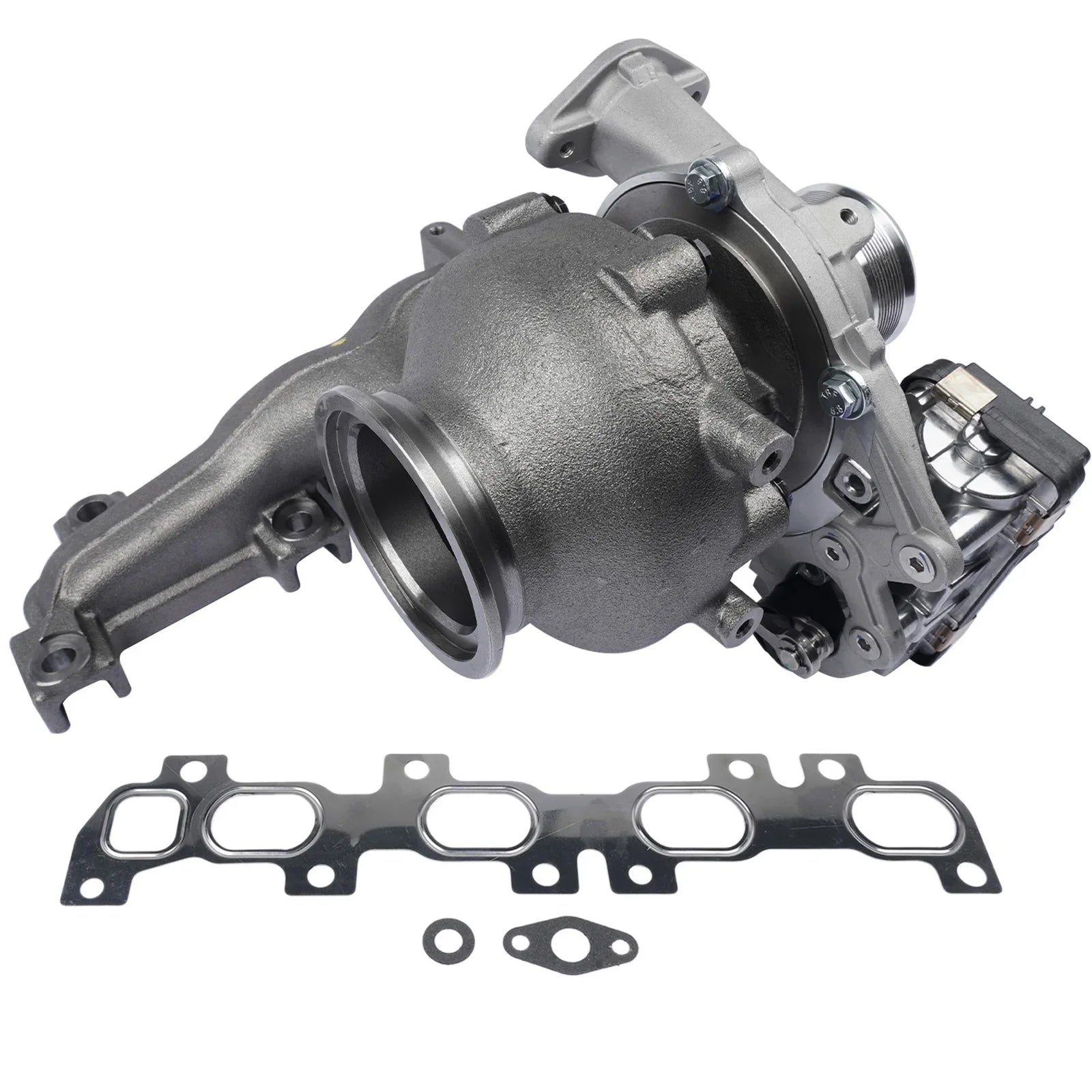 Szary metaliczny turboładowacz ap01 zintegrowany z kolektorem wydechowym do fiat doblo van-based mpv