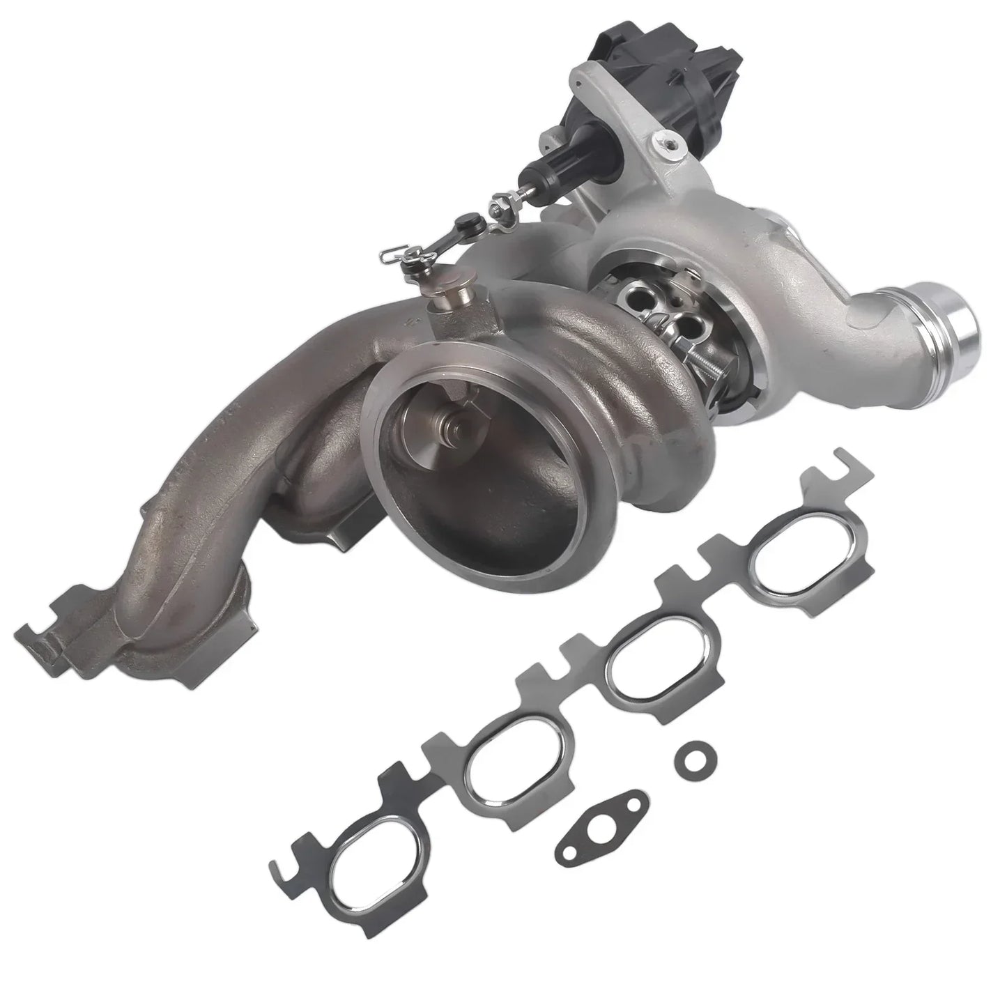 Szary metaliczny turbocharger z czarnymi plastikowymi elementami i uszczelkami do saloon bmw 2.0l