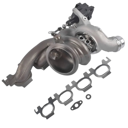 Szary metaliczny turbocharger z czarnymi plastikowymi elementami i uszczelkami do saloon bmw 2.0l