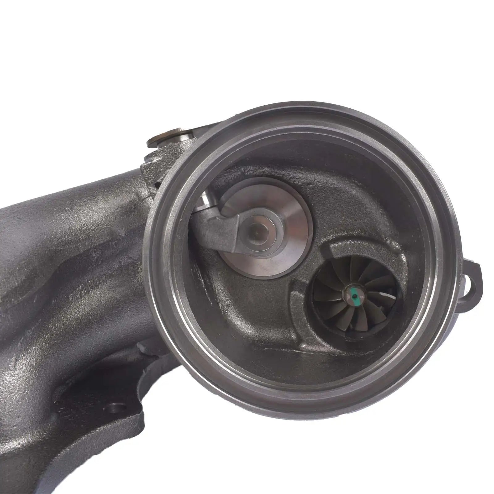 Czarny odlew turbocharger ap03 z widocznym wirnikiem turbiny i obudową sprężarki do bmw 320i 328i 420i