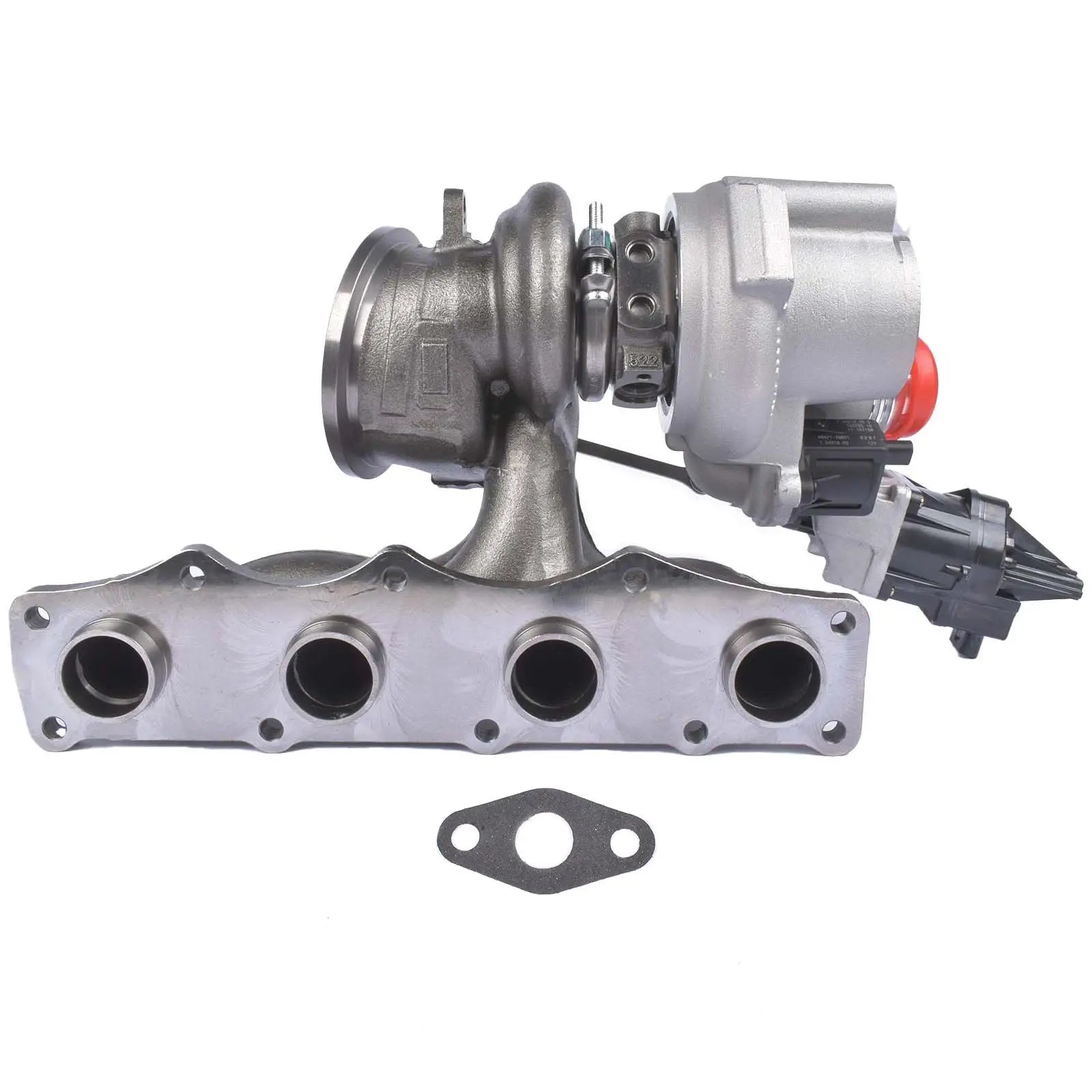Srebrny turboładowarka ap03 z matowym wykończeniem i czarnymi plastikowymi elementami do bmw 320i 328i 420i z czterema portami wydechowymi