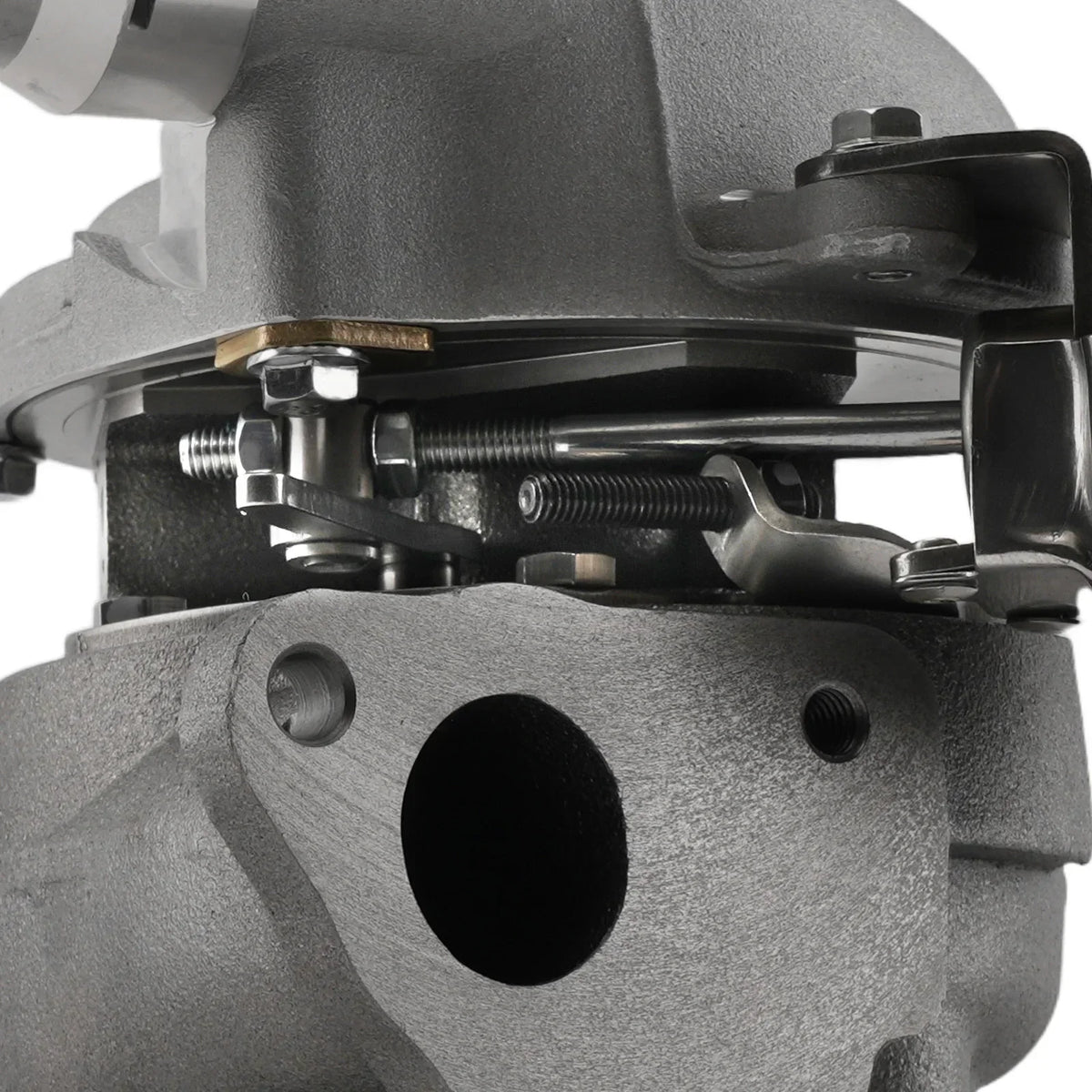 Szara metaliczna turbosprężarka bv39 z widocznymi śrubami i sprężynami do silnik k9k euro dci nissan qashqai renault