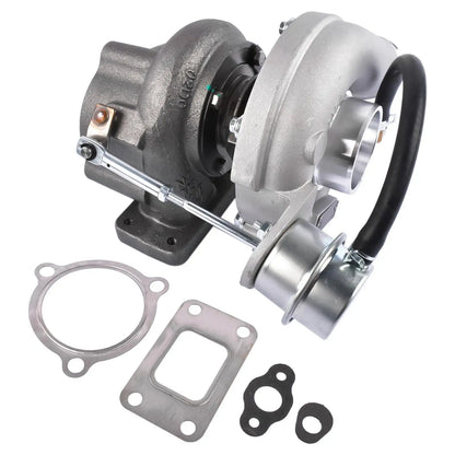 Srebrny metaliczny turboładowarka z czarnym gumowym wężem i uszczelkami do jcb backhoe loader ap01 turbo charger
