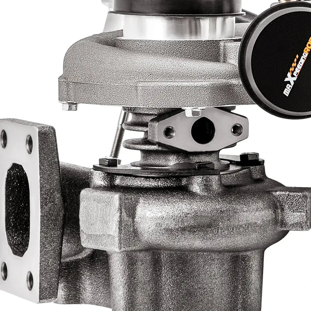 Srebrna metaliczna turbosprężarka do nissan diesel bd30ti z czarną okrągłą pokrywą mx performance