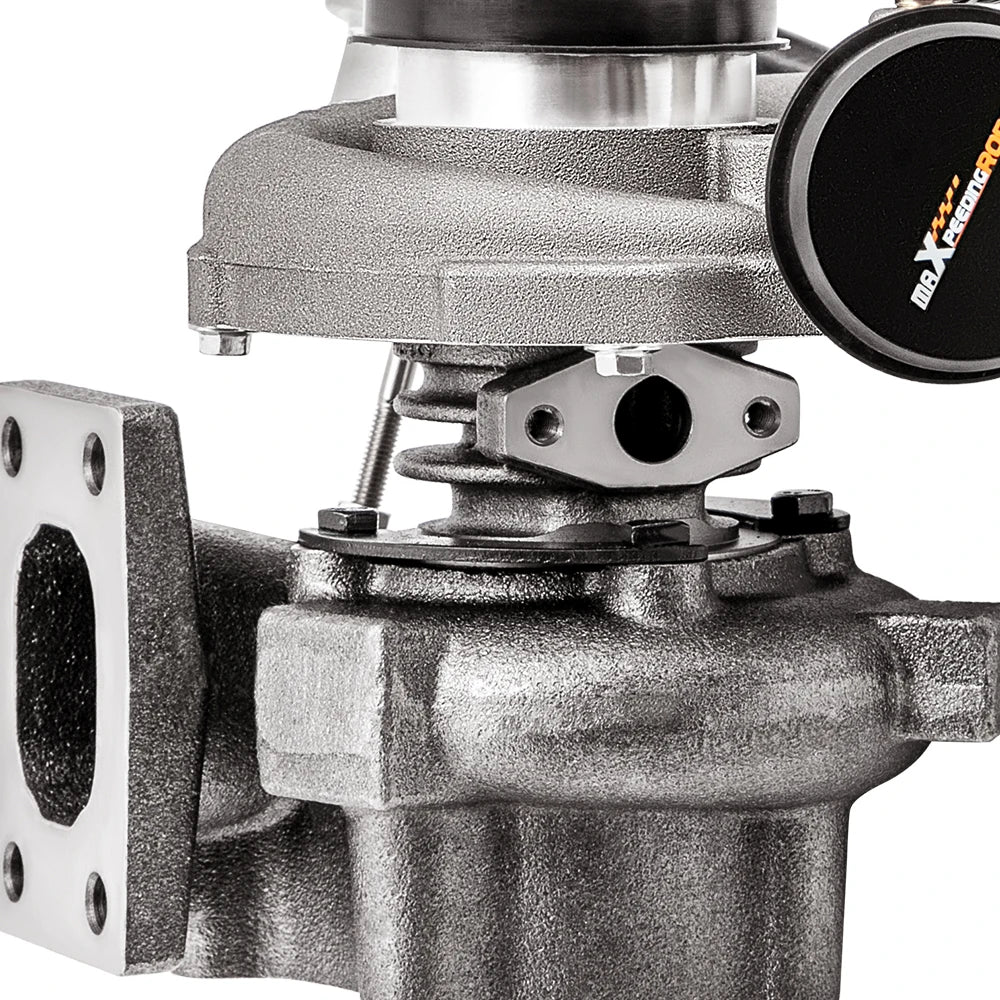 Srebrna metaliczna turbosprężarka do nissan diesel bd30ti z czarną okrągłą pokrywą mx performance