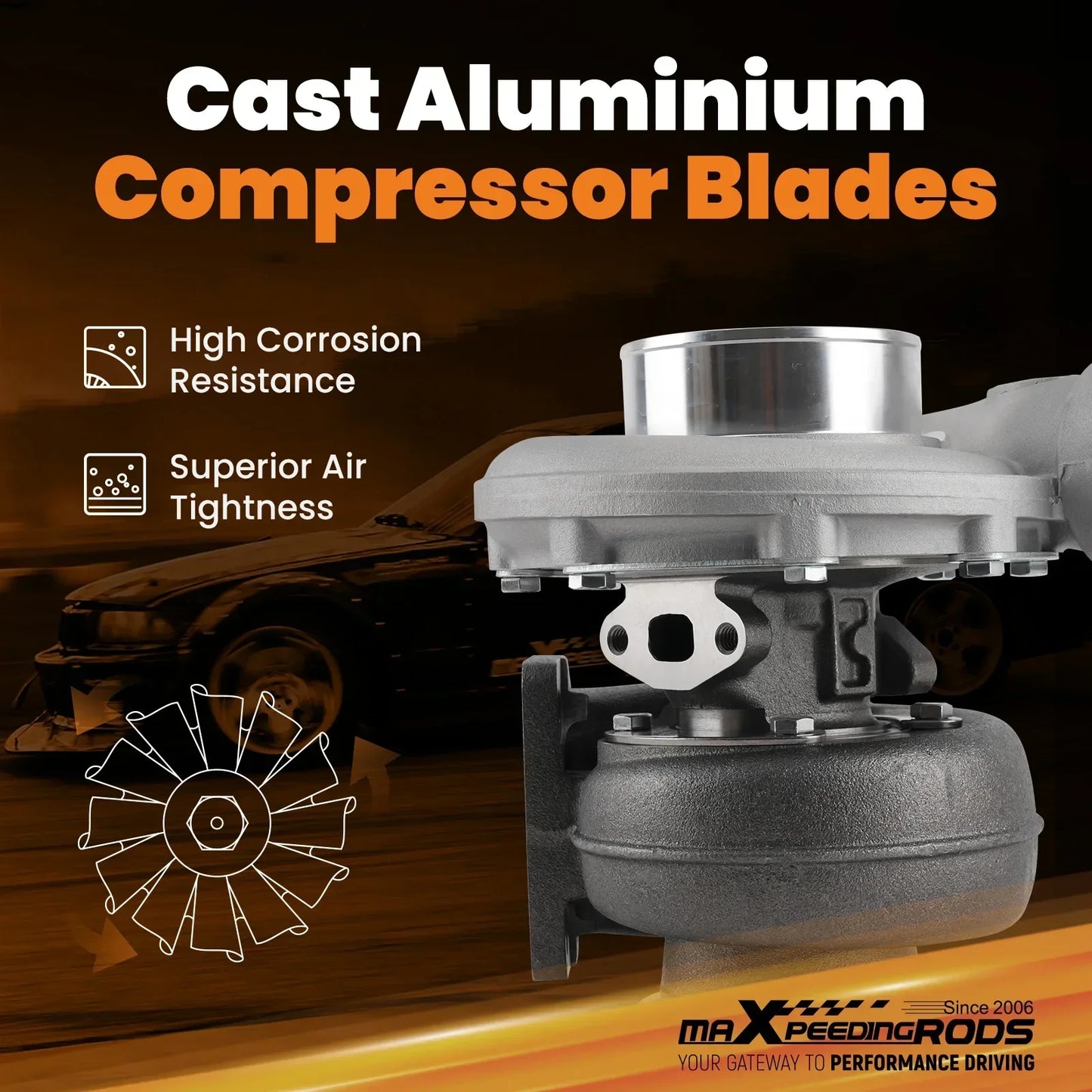 Cast aluminium compressor blades with metallic finish and high corrosion resistance for turbo sprężarka twin scroll s300sx3 flansza s300sx3
