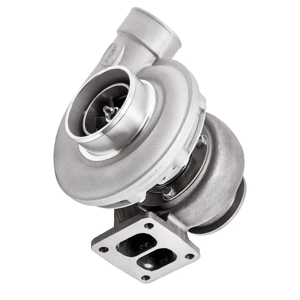 Srebrna metaliczna turbo sprężarka z polerowaną obudową turbiny i żeliwną flanszą s300sx3 twin scroll flansza s300sx3