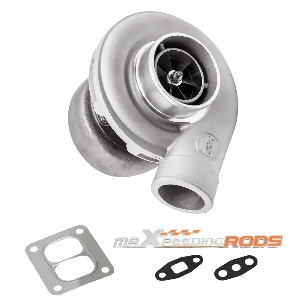 Srebrna metaliczna turbina turbo sprężarka flansza s300sx3 twin scroll z widocznymi łopatkami turbiny