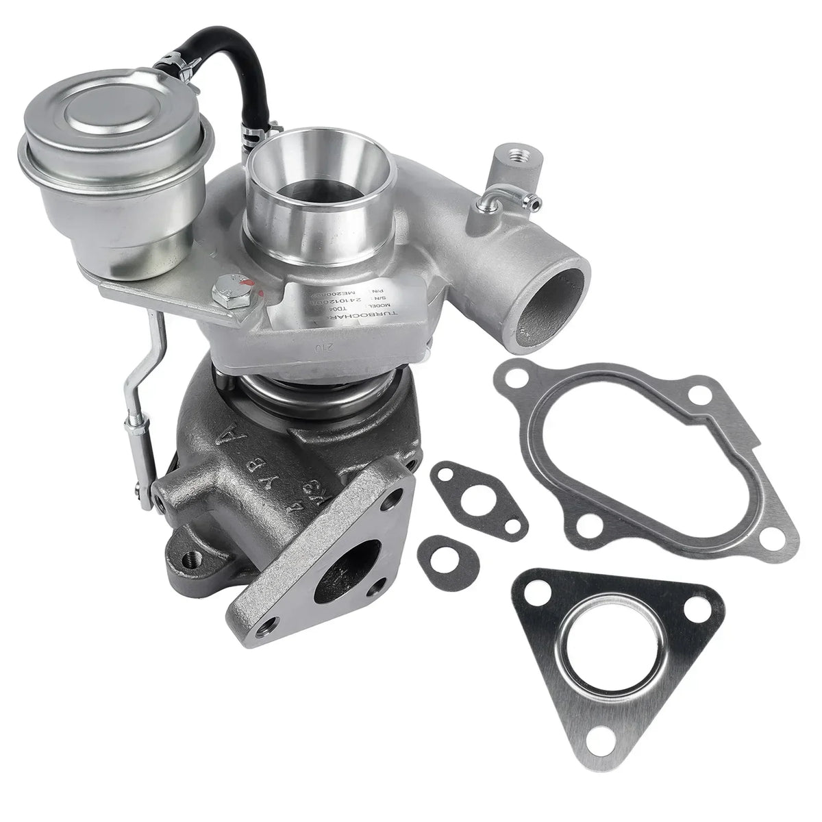 Srebrna metaliczna turbosprężarka td04-12t z uszczelkami i mocowaniami do mitsubishi pajero 4m40-t engine