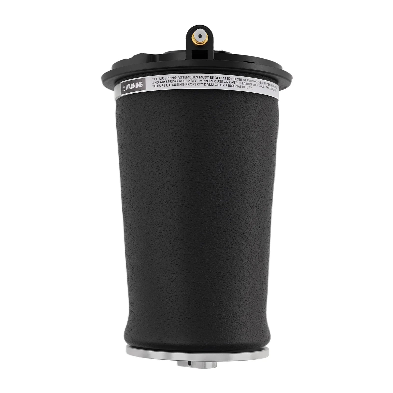 Czarna teksturowana membrana zawieszenia powietrznego z metalową srebrną podstawą do land rover range rover p38 mk ii 94-02