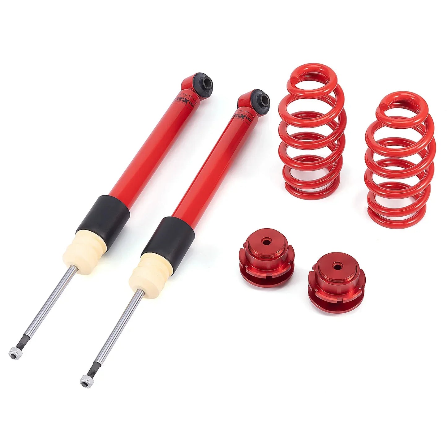 Zestaw zawieszenia coilover tylny do audi a4 b6 b7 2002 2008 avant 2wd quattro czerwony z czarnymi i beżowymi akcentami