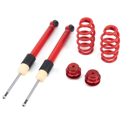 Zestaw zawieszenia coilover tylny do audi a4 b6 b7 2002 2008 avant 2wd quattro czerwony z czarnymi i beżowymi akcentami