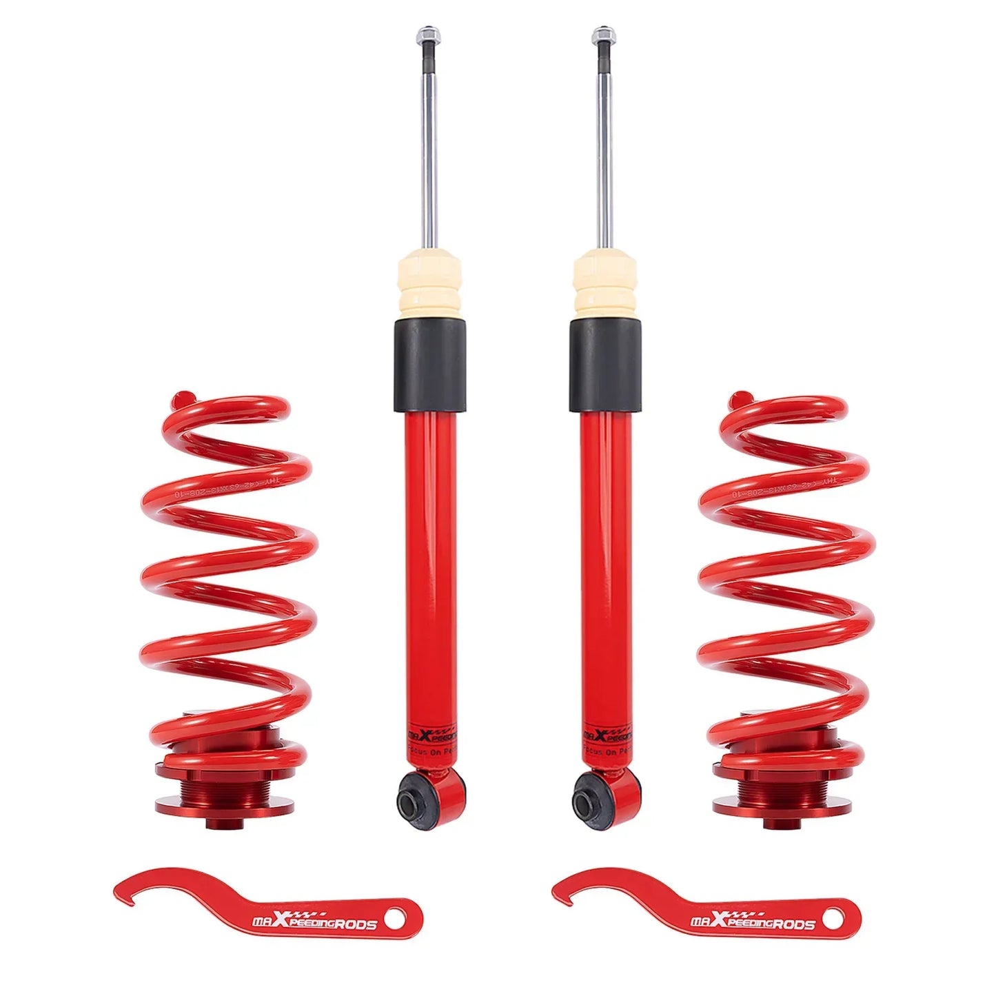 Czerwony zestaw zawieszenia coilover tylny do audi a4 b6 b7 2002 2008 z amortyzatorami i sprężynami z połyskiem
