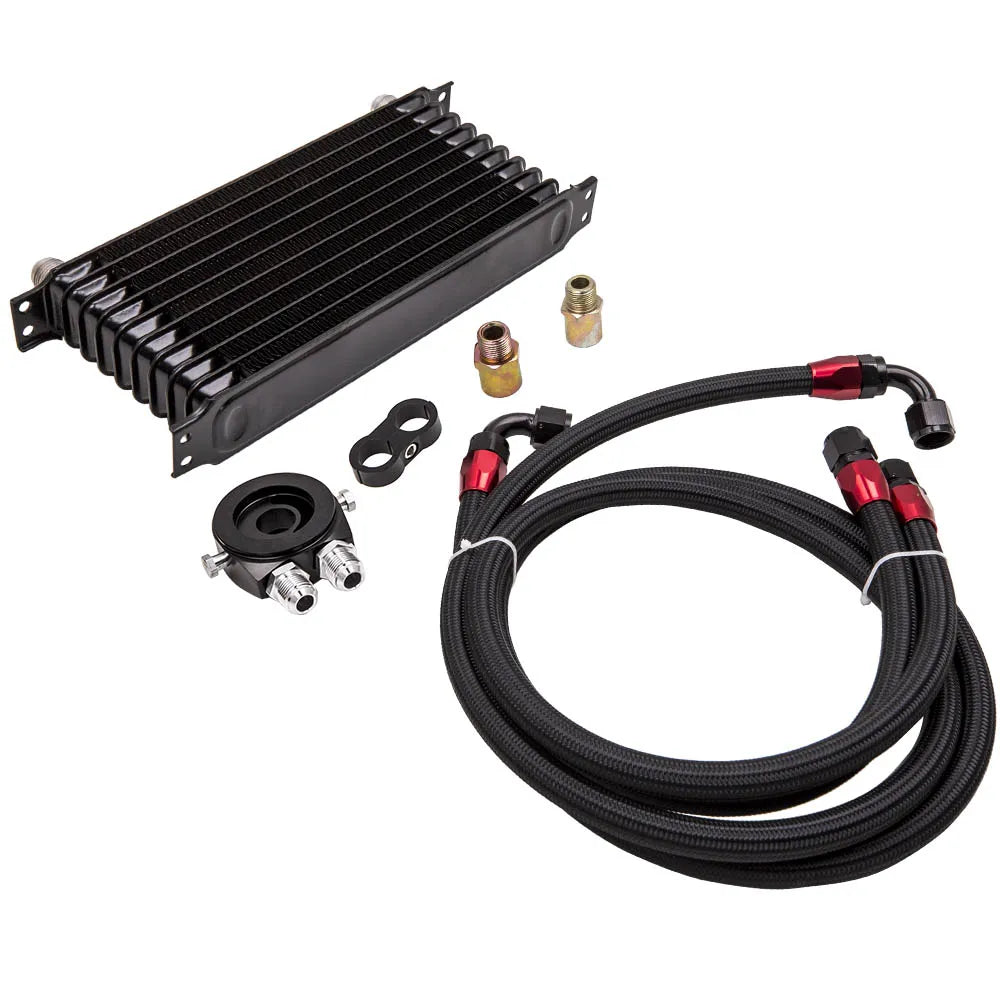Universeller 10-reihiger AN-10-Motor-Ölkühlersatz aus Aluminium + Filteradapter-Schlauchende