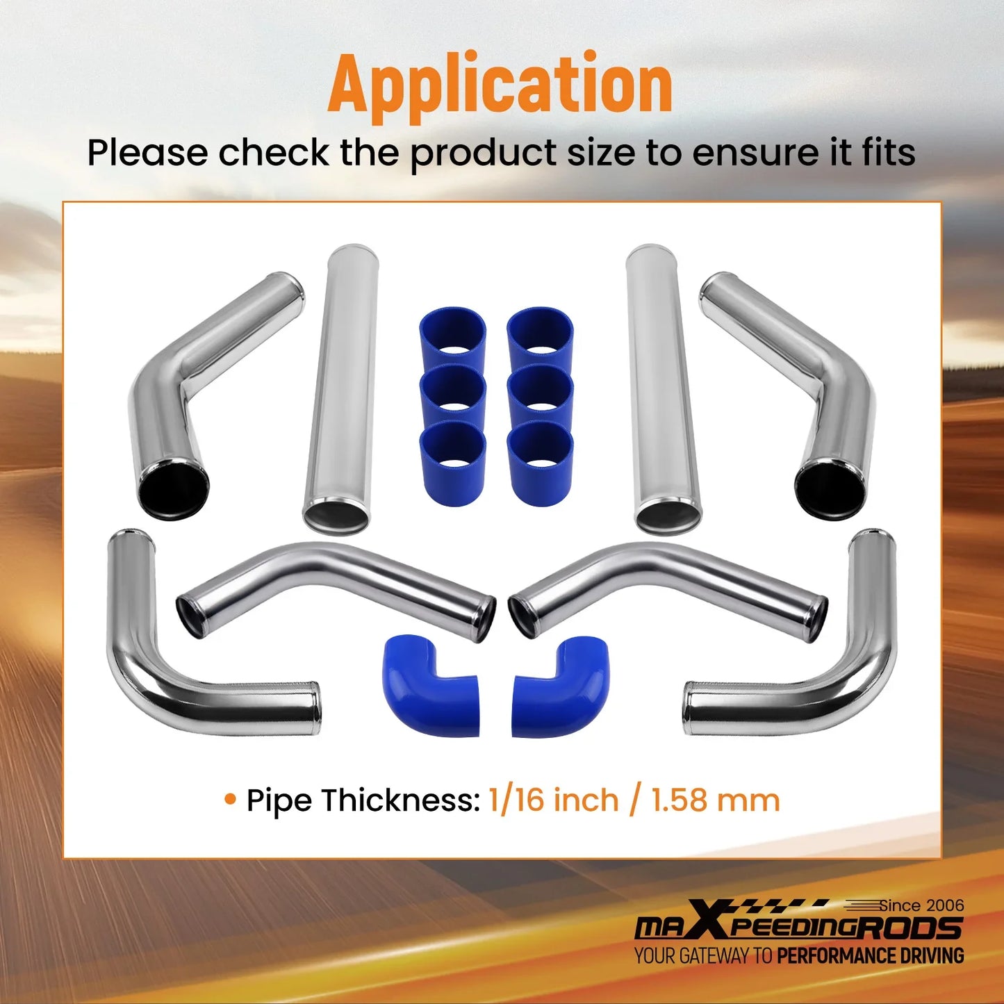 Universal DIY 8Pcs 2.5 Inch Turbo Intercooler Blue Pipe Tube Duct Set w/Couplers