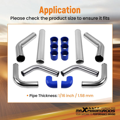 Universal DIY 8Pcs 2.5 Inch Turbo Intercooler Blue Pipe Tube Duct Set w/Couplers