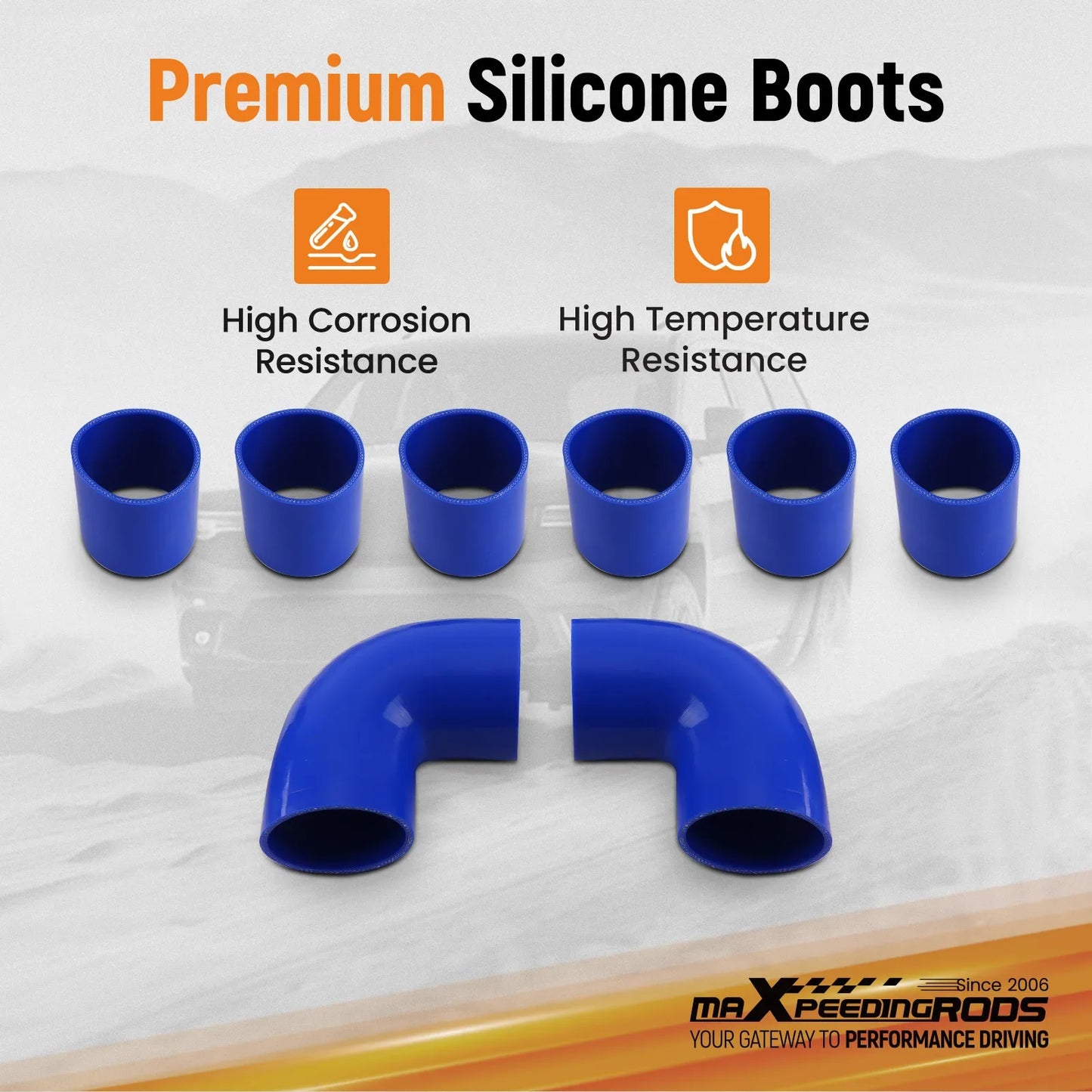 Universal DIY 8Pcs 2.5 Inch Turbo Intercooler Blue Pipe Tube Duct Set w/Couplers
