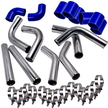 Universal gør-det-selv 8 stk. 2.5" Turbo Intercooler Rør Rørsæt Blå Silikoneslanger