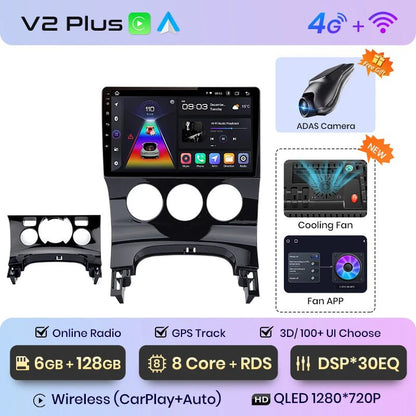 V1 Plus Car Radio For Peugeot 3008 2009 - 2015 wireless CarPlay Android Auto car intelligent systems No 2 din 2din DVD - Multigenus