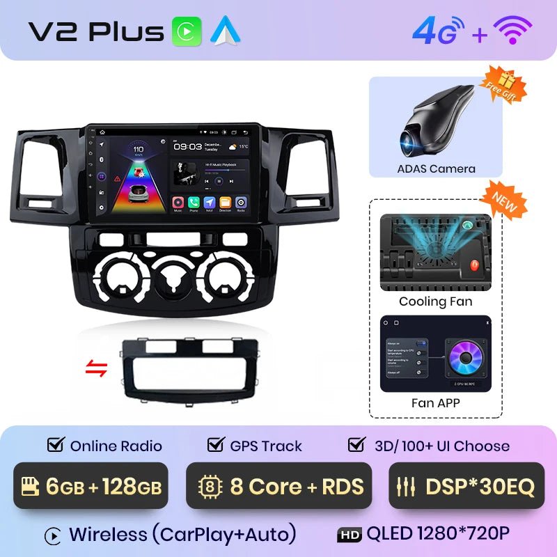 V1 Plus Car Radio For Toyota Fortuner Hilux Revo Vigo 2007 - 2015 wireless CarPlay Android Auto No 2 din 2din DVD - Multigenus