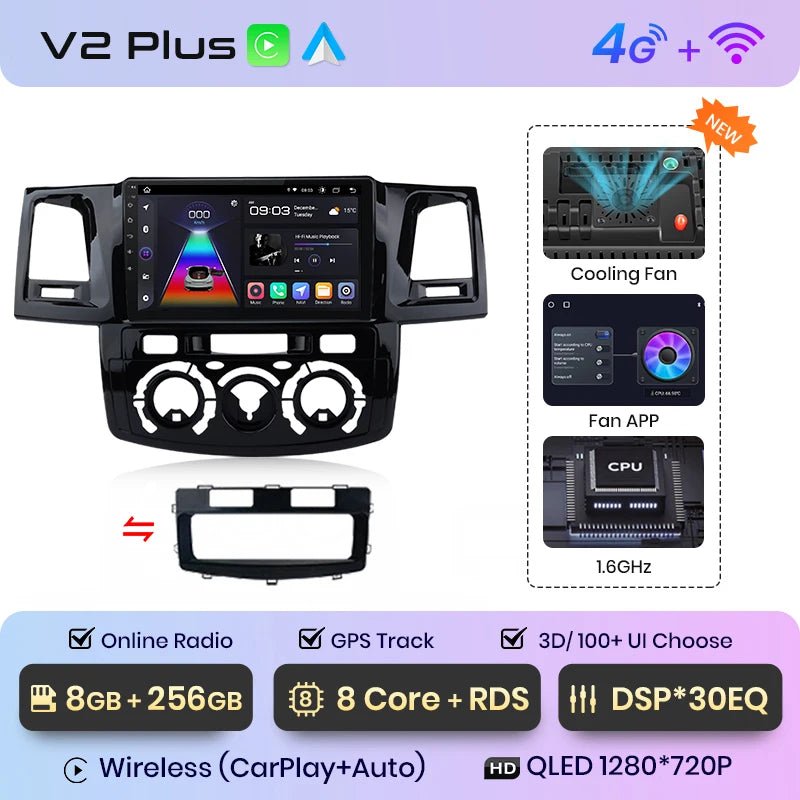 V1 Plus Car Radio For Toyota Fortuner Hilux Revo Vigo 2007 - 2015 wireless CarPlay Android Auto No 2 din 2din DVD - Multigenus