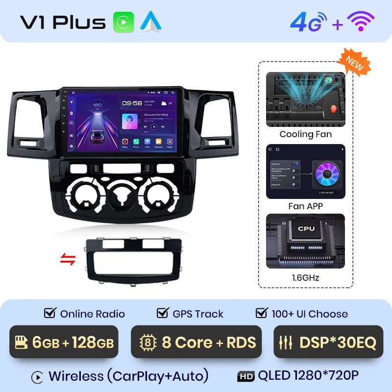 V1 Plus Car Radio For Toyota Fortuner Hilux Revo Vigo 2007 - 2015 wireless CarPlay Android Auto No 2 din 2din DVD - Multigenus