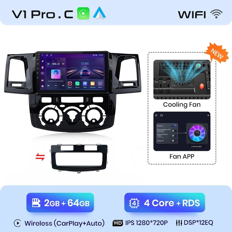 V1 Plus Car Radio For Toyota Fortuner Hilux Revo Vigo 2007 - 2015 wireless CarPlay Android Auto No 2 din 2din DVD - Multigenus