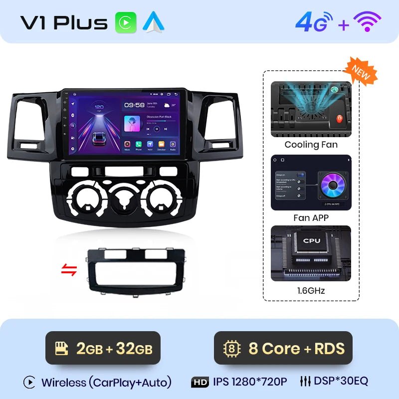 V1 Plus Car Radio For Toyota Fortuner Hilux Revo Vigo 2007 - 2015 wireless CarPlay Android Auto No 2 din 2din DVD - Multigenus