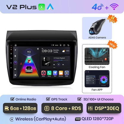 V1 Plus Radio Samochodowe do Mitsubishi Pajero Sport 2 L200 Triton 2008 - 2016 z bezprzewodowym CarPlay i Android Auto - Multigenus