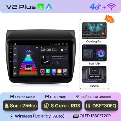 V1 Plus Radio Samochodowe do Mitsubishi Pajero Sport 2 L200 Triton 2008 - 2016 z bezprzewodowym CarPlay i Android Auto - Multigenus