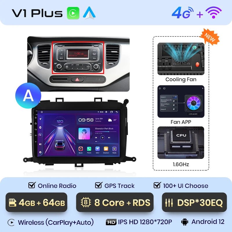 V1Pro AI Voice 4G Carplay Android Auto - Multimedia 2DIN GPS Radio dla Kia Carens 2013 - 2018 - Multigenus