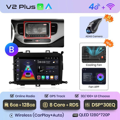 V1Pro AI Voice 4G Carplay Android Auto - Multimedia 2DIN GPS Radio dla Kia Carens 2013 - 2018 - Multigenus