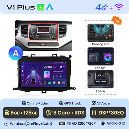 V1Pro AI Voice 4G Carplay Android Auto - Multimedia 2DIN GPS Radio dla Kia Carens 2013 - 2018 - Multigenus