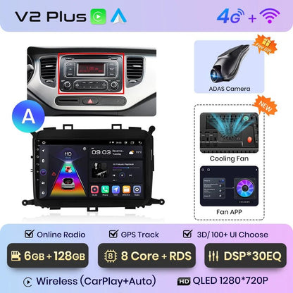 V1Pro AI Voice 4G Carplay Android Auto - Multimedia 2DIN GPS Radio dla Kia Carens 2013 - 2018 - Multigenus