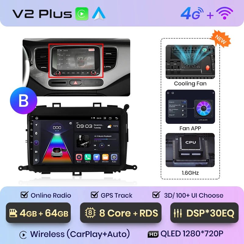 V1Pro AI Voice 4G Carplay Android Auto - Multimedia 2DIN GPS Radio dla Kia Carens 2013 - 2018 - Multigenus