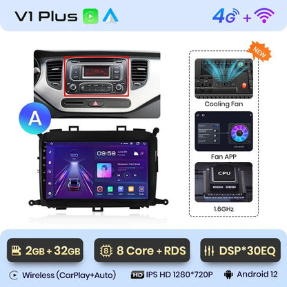 V1Pro AI Voice 4G Carplay Android Auto - Multimedia 2DIN GPS Radio dla Kia Carens 2013 - 2018 - Multigenus