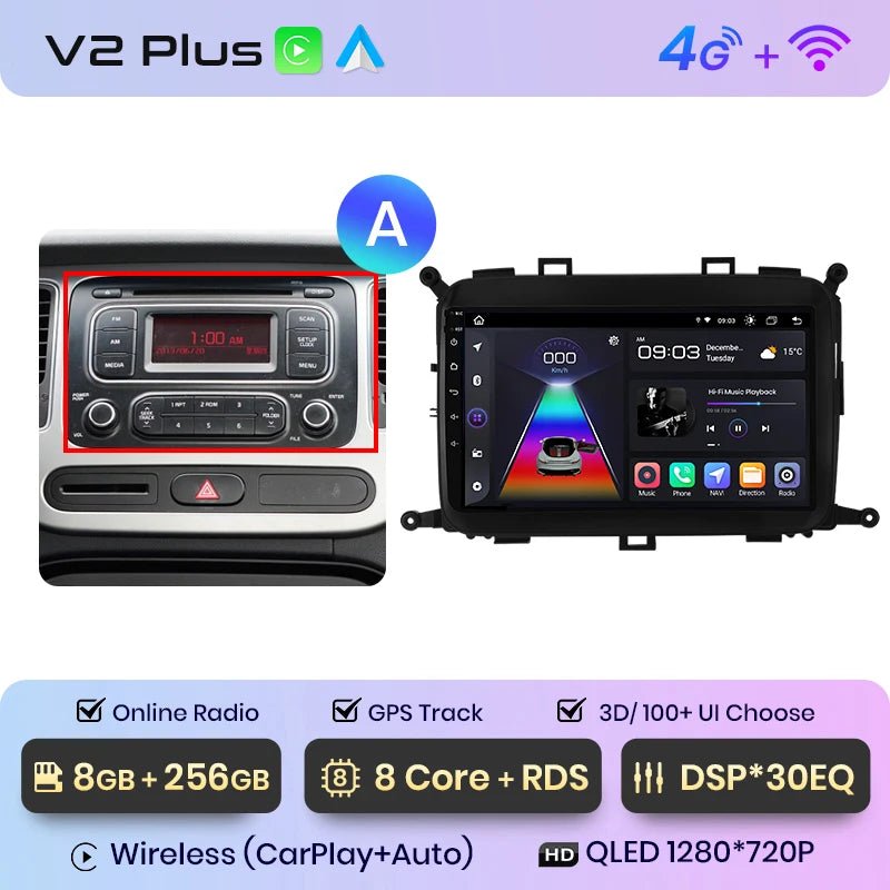 V1Pro AI Voice 4G Carplay Android Auto - Multimedia 2DIN GPS Radio dla Kia Carens 2013 - 2018 - Multigenus