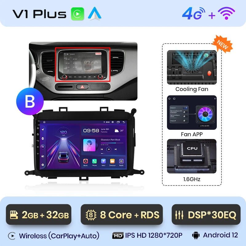 V1Pro AI Voice 4G Carplay Android Auto - Multimedia 2DIN GPS Radio dla Kia Carens 2013 - 2018 - Multigenus