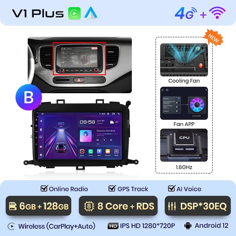 V1Pro AI Voice 4G Carplay Android Auto - Multimedia 2DIN GPS Radio dla Kia Carens 2013 - 2018 - Multigenus