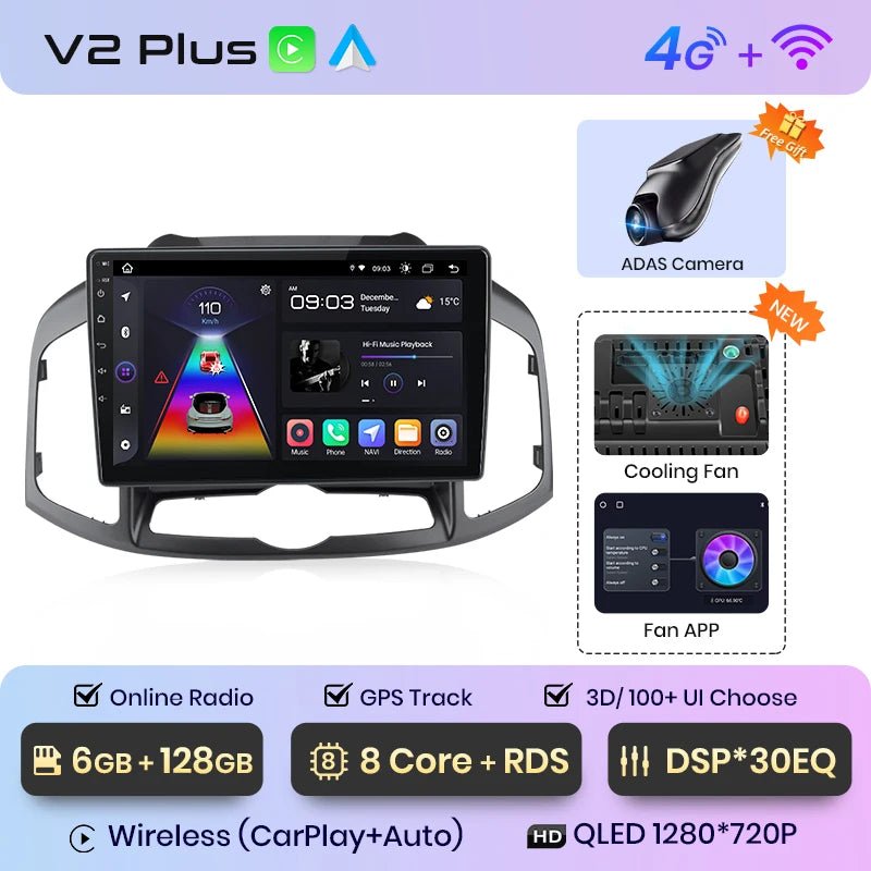 V1pro AI Voice Android Auto Radio Samochodowe dla Chevrolet Captiva 2011 - 2016 | 4G CarPlay 2DIN GPS Multimedia - Multigenus