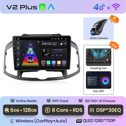 V1pro AI Voice Android Auto Radio Samochodowe dla Chevrolet Captiva 2011 - 2016 | 4G CarPlay 2DIN GPS Multimedia - Multigenus