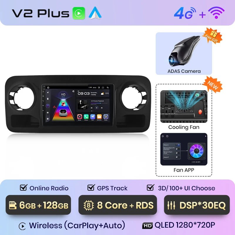 V1Pro AI Voice Radio Multimedialne GPS 2 Din z Android Auto i CarPlay dla Mercedes - Benz Sprinter (2018 - 2022) - Multigenus