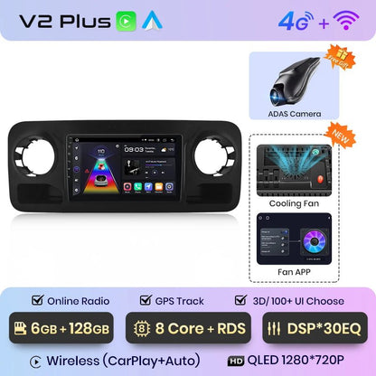 V1Pro AI Voice Radio Multimedialne GPS 2 Din z Android Auto i CarPlay dla Mercedes - Benz Sprinter (2018 - 2022) - Multigenus